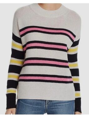 Aqua Stripe Crew-Neck Cashmere Sweater